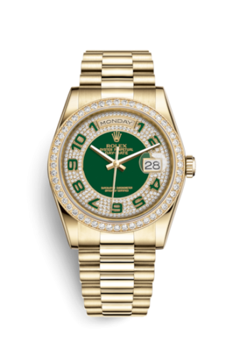 Rolex Day-Date 36 Yellow Gold Diamonds / President / Green Arabic 118348-0054