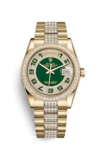 Rolex Day-Date 36 Yellow Gold Diamonds / President Diamonds / Green Paved 118348-0056