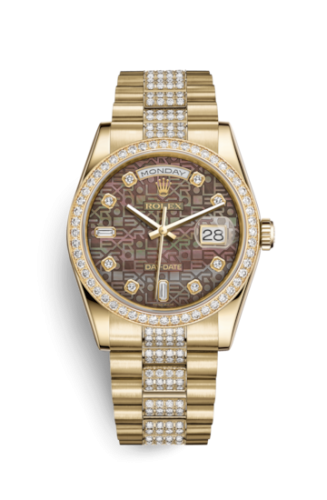Rolex Day-Date 36 Yellow Gold Diamonds / President / Black MOP Computer 118348-0066
