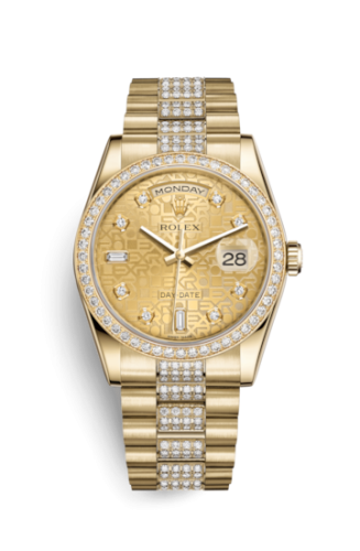 Rolex Day-Date 36 Yellow Gold Diamonds / President Diamonds / Champagne Computer 118348-0089