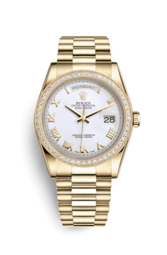 Rolex Day-Date 36 Yellow Gold Diamonds / President / White Roman 118348-0093