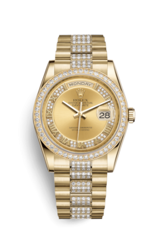 Rolex Day-Date 36 Yellow Gold Diamonds / President Diamonds / Champagne Roman 118348-0132