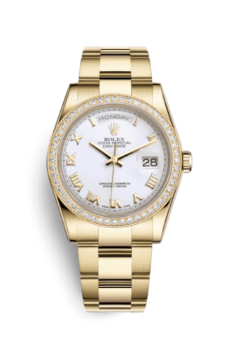 Rolex Day-Date 36 Yellow Gold Diamonds / Oyster / White Roman 118348-0150
