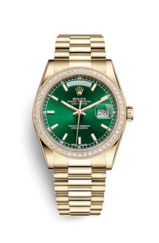 Rolex Day-Date 36 Yellow Gold Diamonds / President / Green 118348-0161
