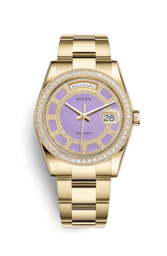 Rolex Day-Date 36 Yellow Gold Diamonds / Oyster / Lavender Jade Carousel 118348-0190