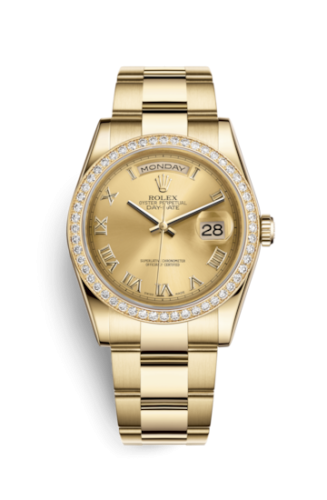 Rolex Day-Date 36 Yellow Gold Diamonds / Oyster / Champagne Roman 118348-0194