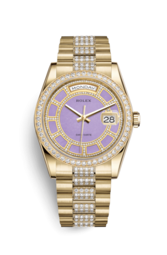 Rolex Day-Date 36 Yellow Gold Diamonds / President Diamonds / Lavender Jade Carousel 118348-0195