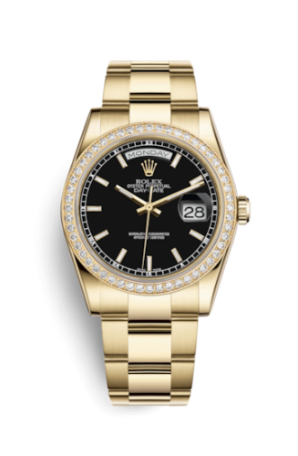 Rolex Day-Date 36 Yellow Gold Diamonds / Oyster / Black 118348-0208