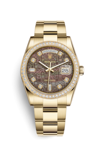 Rolex Day-Date 36 Yellow Gold Diamonds / Oyster / Black MOP Computer 118348-0224