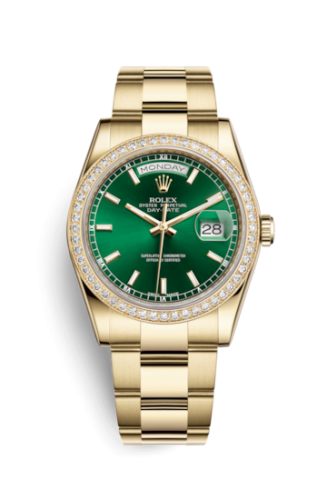 Rolex Day-Date 36 Yellow Gold Diamonds / Oyster / Green 118348-0225