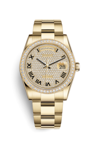 Rolex Day-Date 36 Yellow Gold Diamonds / Oyster / Paved Roman 118348-0226