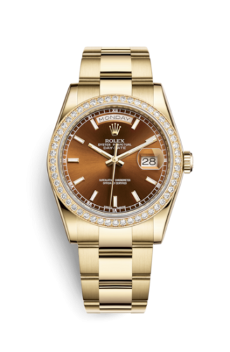 Rolex Day-Date 36 Yellow Gold Diamonds / Oyster / Cognac 118348-0227