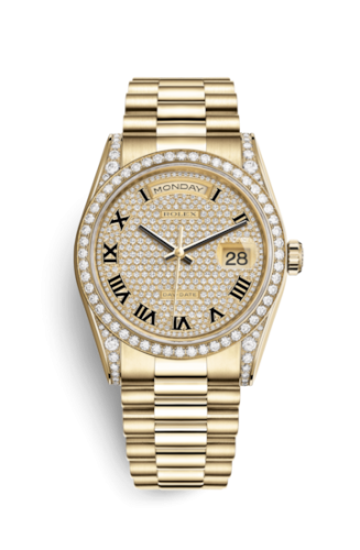 Rolex Day-Date 36 Yellow Gold Diamonds / President / Paved Roman 118388-0043