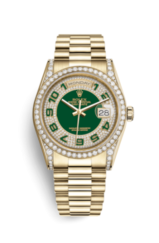 Rolex Day-Date 36 Yellow Gold Diamonds / President / Green Paved 118388-0053