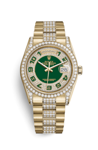Rolex Day-Date 36 Yellow Gold Diamonds / President Diamonds / Green Paved 118388-0055