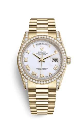 Rolex Day-Date 36 Yellow Gold Diamonds / President / White Roman 118388-0082