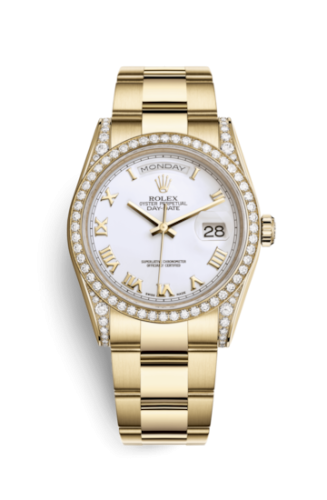 Rolex Day-Date 36 Yellow Gold Diamonds / Oyster / White Roman 118388-0101