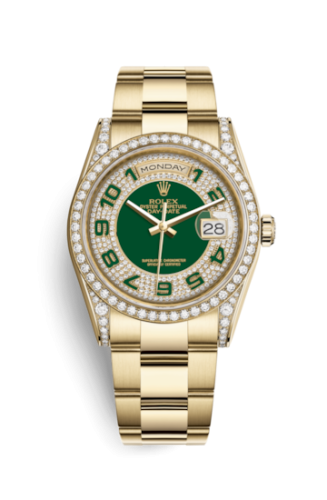 Rolex Day-Date 36 Yellow Gold Diamonds / Oyster / Green Paved 118388-0121