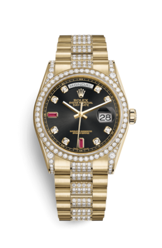 Rolex Day-Date 36 Yellow Gold Diamonds / President Diamonds / Black Diamonds Rubies 118388-0123