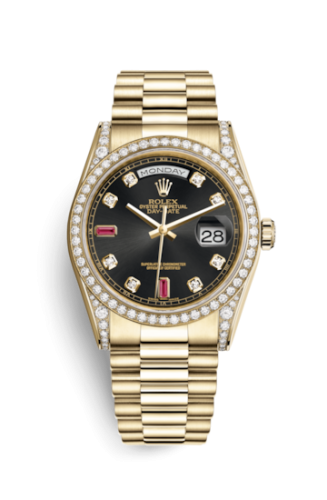 Rolex Day-Date 36 Yellow Gold Diamonds / President / Black Diamonds Rubies 118388-0124