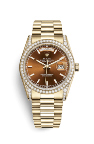 Rolex Day-Date 36 Yellow Gold Diamonds / President / Cognac 118388-0133