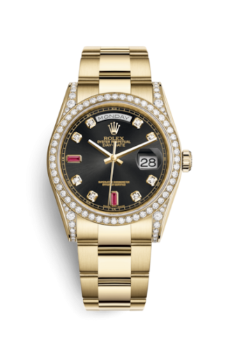 Rolex Day-Date 36 Yellow Gold Diamonds / Oyster / Black Diamonds Rubies 118388-0136