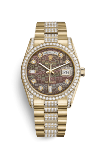 Rolex Day-Date 36 Yellow Gold Diamonds / President Diamonds / Black MOP Computer 118388-0147