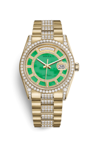 Rolex Day-Date 36 Yellow Gold Diamonds / President Diamonds / Green Jade Carousel 118388-0159