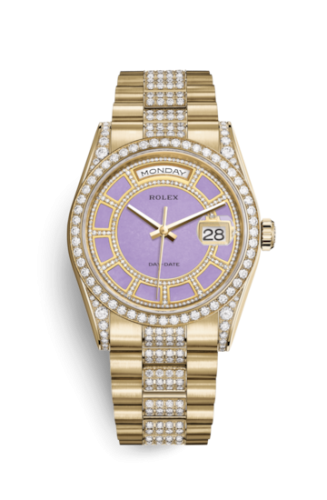 Rolex Day-Date 36 Yellow Gold Diamonds / President Diamonds / Lavender Jade Carousel 118388-0160