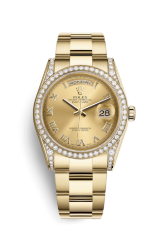Rolex Day-Date 36 Yellow Gold Diamonds / Oyster / Champagne Roman 118388-0189