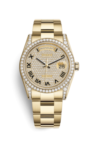 Rolex Day-Date 36 Yellow Gold Fluted / Oyster / Paved 118388-0192
