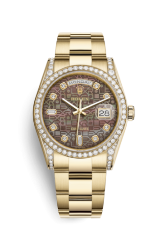 Rolex Day-Date 36 Yellow Gold Diamonds / Oyster / Black MOP Computer 118388-0193
