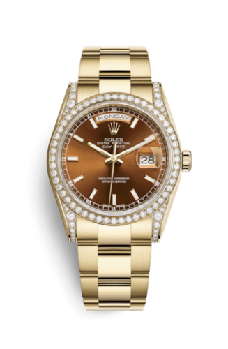 Rolex Day-Date 36 Yellow Gold Diamonds / Oyster / Cognac 118388-0194