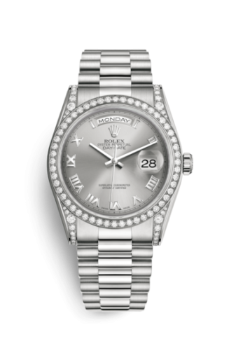 Rolex Day-Date 36 White Gold Diamonds / President / Silver Roman 118389-0025