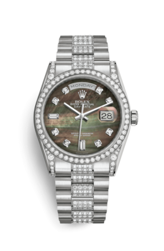 Rolex Day-Date 36 White Gold Diamonds / President Diamond / Black MOP 118389-0055