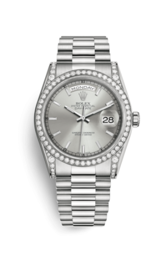 Rolex Day-Date 36 White Gold Diamonds / President / Silver 118389-0058