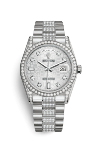 Rolex Day-Date 36 White Gold Diamonds / President Diamond / Silver Computer 118389-0071
