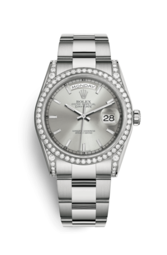 Rolex Day-Date 36 White Gold Diamonds / Oyster / Silver 118389-0076