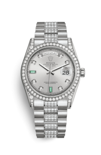 Rolex Day-Date 36 White Gold Diamonds / President Diamond / Rhodium Diamond Emerald 118389-0079