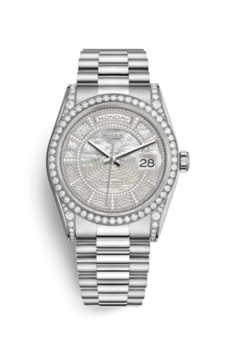 Rolex Day-Date 36 White Gold Diamonds / President / MOP Carousel 118389-0085