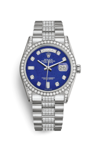 Rolex Day-Date 36 White Gold Diamonds / President Diamond / Lapis 118389-0093