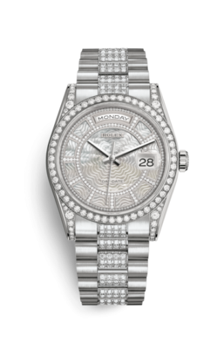 Rolex Day-Date 36 White Gold Diamonds / President Diamonds / MOP Carousel 118389-0095