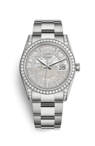 Rolex Day-Date 36 White Gold Diamonds / Oyster / MOP Carousel 118389-0097