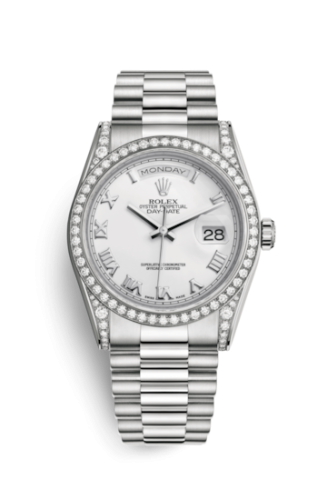 Rolex Day-Date 36 White Gold Diamonds / President / White Roman 118389-0098
