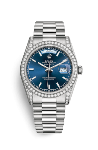 Rolex Day-Date 36 White Gold Diamonds / President / Blue 118389-0108