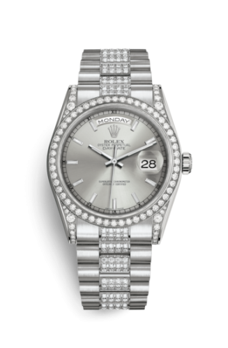 Rolex Day-Date 36 White Gold Diamonds / President Diamond / Silver 118389-0109