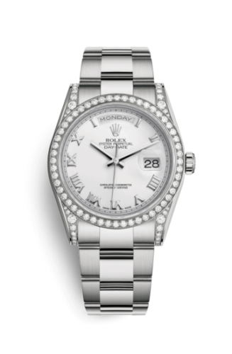 Rolex Day-Date 36 White Gold Diamonds / Oyster / White Roman 118389-0119