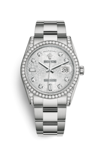 Rolex Day-Date 36 White Gold Diamonds / Oyster / Silver Computer 118389-0122