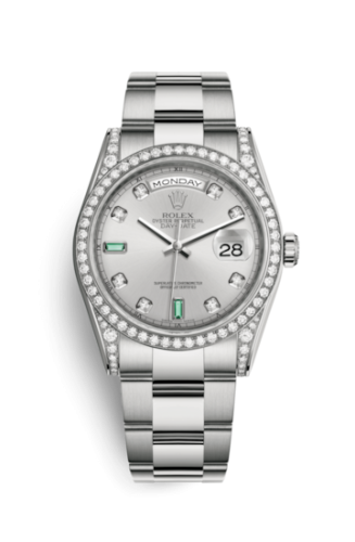 Rolex Day-Date 36 White Gold Diamond / Oyster / Silver Diamond Emerald 118389-0124