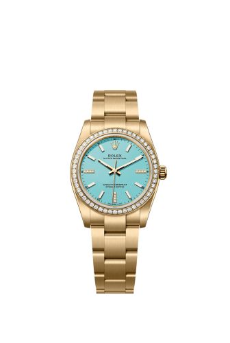 Rolex Oyster Perpetual 34 Yellow Gold - Diamond / Turquoise 124248RBR-0002